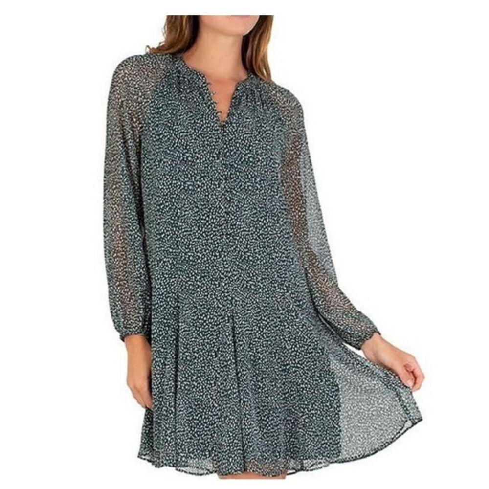 Joie Arctic Animal Spot Balloon Sleeve Dress Womens Green Long Sleeve size L